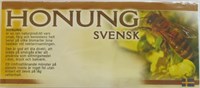 Etikett "Honung svensk" brun text